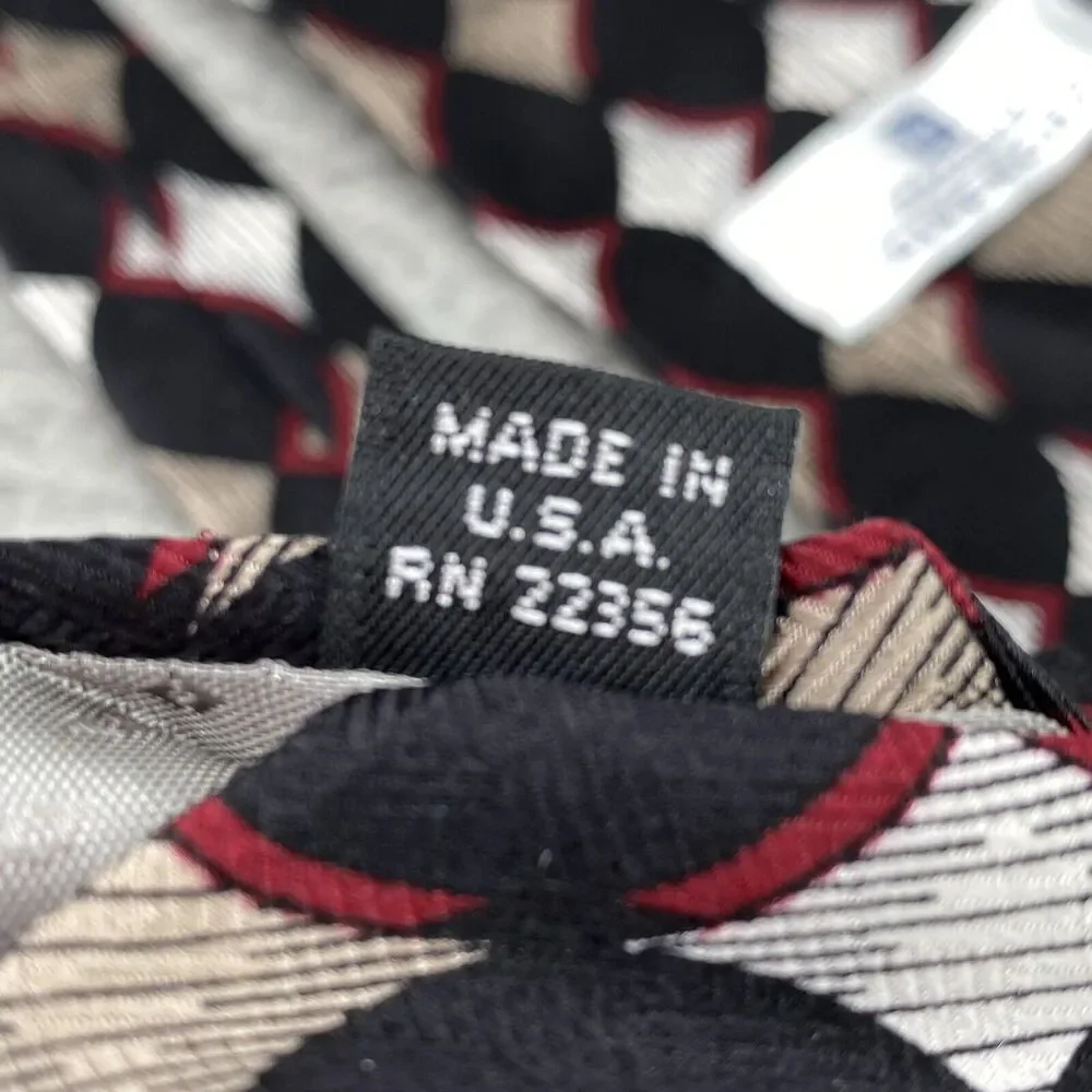 Vintage Givenchy Monsieur‎ Tie 100% Silk Mens Black Red Geometric Italian Fabric